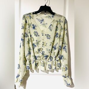 Floral Button-Down Blouse in Blue and Yellow